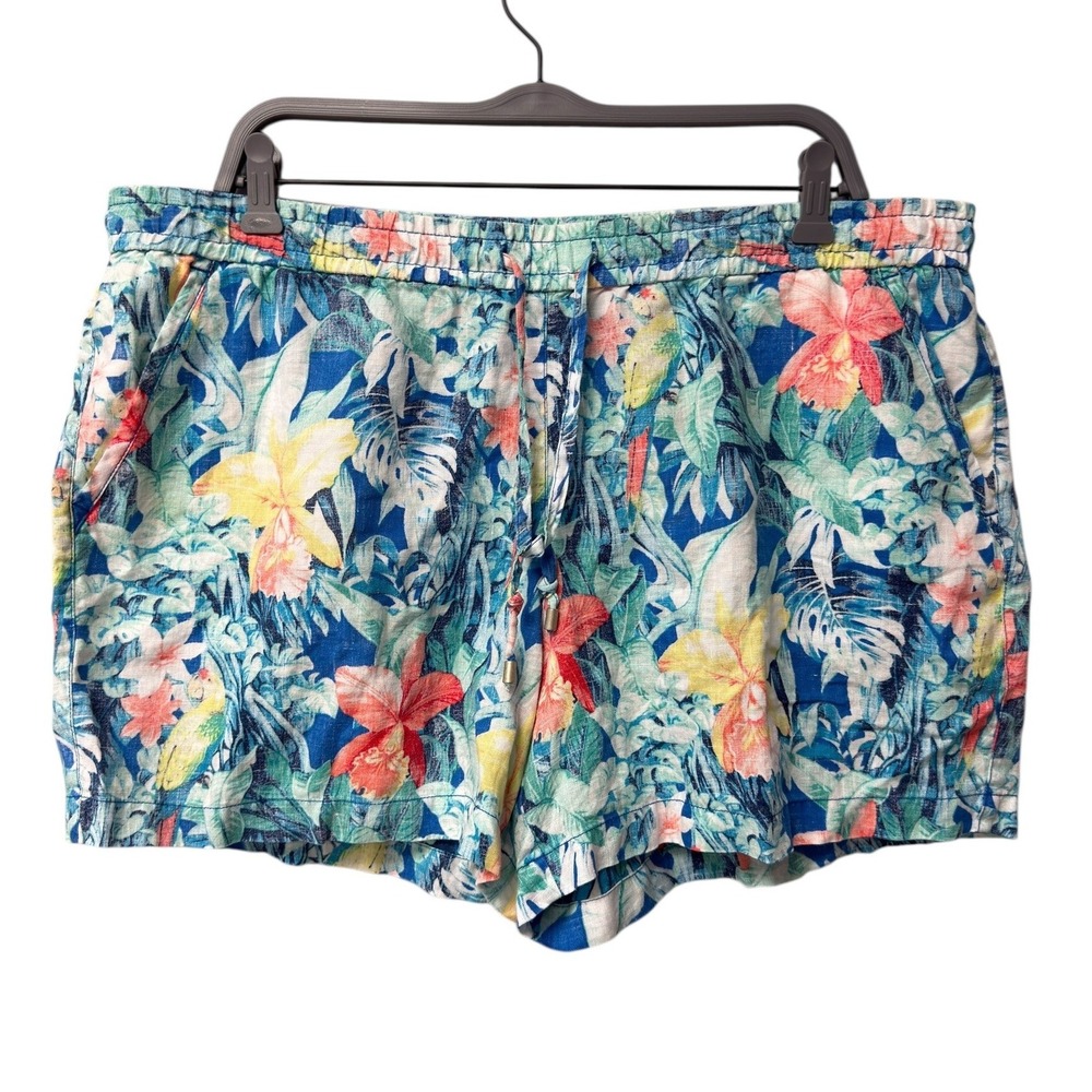 Tommy Bahama Floral Tropical Blue Green Shorts with Yellow & Coral Accents